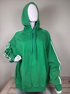 Sweatshirt Hooded Green White Stripes Slouchy Top Size Large